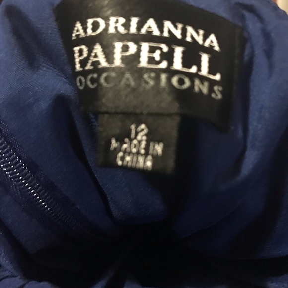 Adrianna Papell Metallic Navy Dress Gathered Ruffle Front Twisted Straps Size 12 - Picture 10 of 12